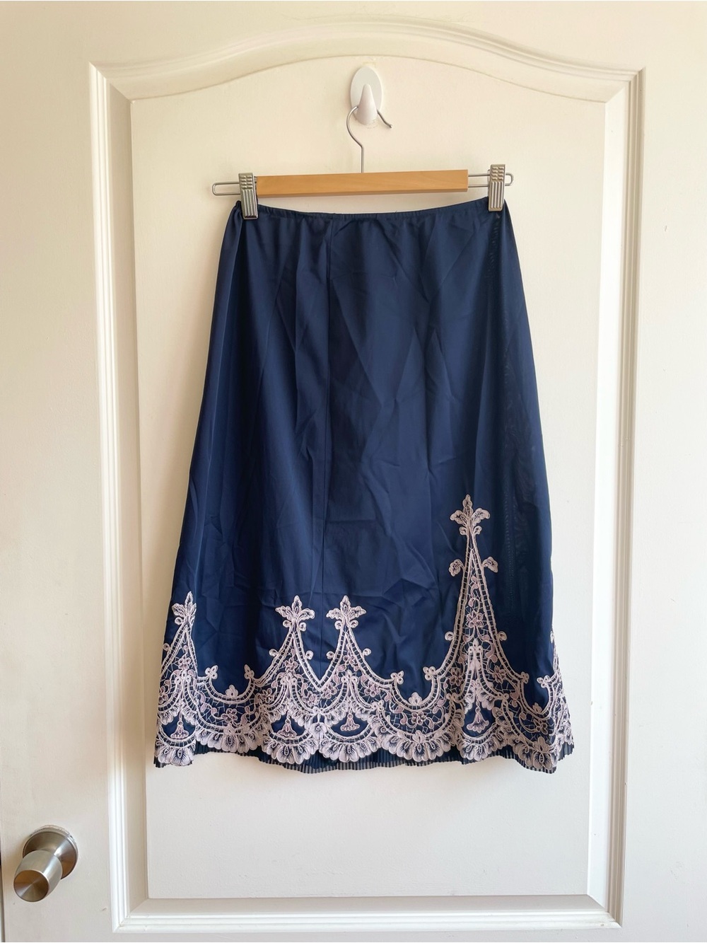 Odette Barsa Vintage Embroidered Scalloped Edge Slip Skirt Navy Great Gatsby